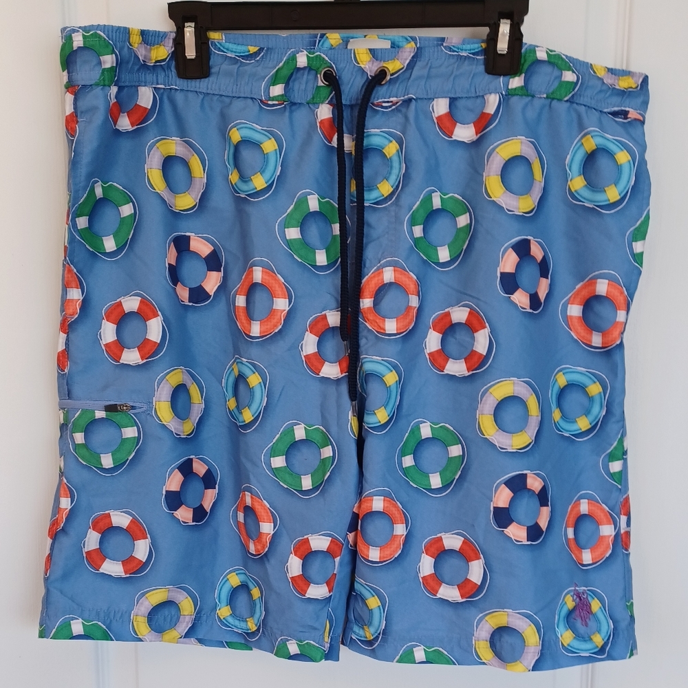 U.S. POLO ASSN. SIZE LARGE SWIM TRUNKS MESH LINED LIFEBUOY/LIFE PRESERVER PRINT